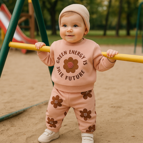 Βρεφικό Σετ Φόρμας για Κορίτσι, Vrefiko-Set-Formas-Koritsi-Tracksuit pink with brown flower